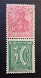 Germania (Deutsches Reich 1920)Pereche Verticală "Germania 40Pf Roșu &amp; Cifră 30Pf Verde" (MINT / Neștampilată) CLK1