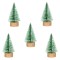 Set Brazi Crăciun Decorativi, 9cm, Verde, Glitter, Zăpadă, Bază Lemn, 5 Bucăți
