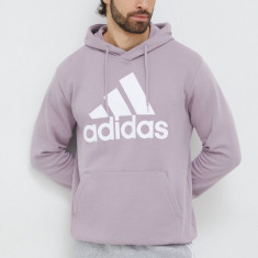 adidas hanorac de bumbac bărbați, culoarea violet, cu glugă, cu imprimeu IS1353