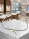 Cumpara ieftin Bratara din Argint 925 cu Cruce Aurie si Zirconiu , Simbol Elegant si Stil Bicolor
