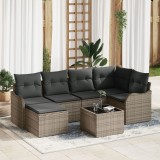 Set canapea de gradina Gossi 6 piese cu perne din ratan poli negru, canapea de gradina Gossi cu perne din ratan poli gri pentru 2 persoane