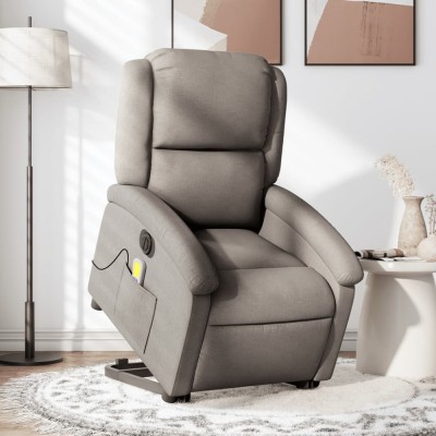 vidaXL Fotoliu electric masaj rabatabil cu ridicare, gri taupe, textil foto