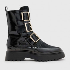 AllSaints cizme de piele Lynx Pony Boot femei, culoarea negru, cu toc plat, WF546Z