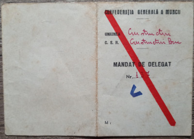 Mandat de delegat Confederatia Generala a Muncii 1952 foto