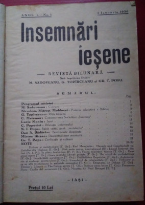 12 Reviste &amp;Icirc;NSEMNĂRI IEȘENE - 1936, anul I, nr. 1-12, Iași, 734 pagini foto