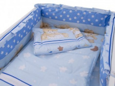 Lenjerie patut bebe Teddy Hug Blue 4+1 Piese 120x60 foto