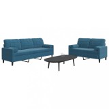 VidaXL Set de canapele cu perne/rulouri, 2 piese, albastru, catifea