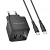 Incarcator Retea Cu Cablu USB-C Borofone BN19 Intenso, 20W, 3A, 1 x USB-A - 1 x USB-C, Negru