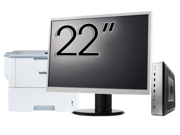 Pachet PC Second Hand HP T730 Thin Client, AMD RX-427BB 2.70-3.60GHz, 8GB DDR3, 32GB SSD Flash + Monitor 22&amp;quot; &amp; Imprimanta Brother HL-L6300DW NewT