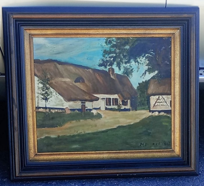 Ulei pe panza o lucrare foarte veche semnată &icirc;ncadrata &icirc;ntr-o ramă din lemn masiv foarte lata