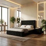 Pat Tapitat Iris Negru Catifea Premium Cu Noptiere Tapitate Stoc limitat