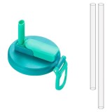 Cumpara ieftin Capac anti-varsare pentru doze cu pai transparent rabatabil si maner transportabil, reutilizabil, compatibil universal 5.4 cm, albastru