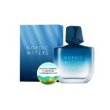Cumpara ieftin Set complet pentru El, Apa de parfum pentru barbati Nordic Waters 75 ml, insotit de insigna Dactylion cu mesaj motivational