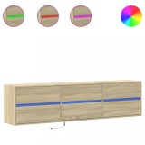 Cumpara ieftin Dulap TV de perete cu lumini LED, stejar sonoma, 180x31x45 cm