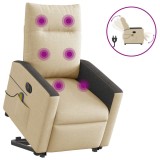 Cumpara ieftin Fotoliu electric de masaj rabatabil cu ridicare, crem, textil