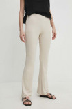 Answear Lab pantaloni femei, culoarea bej, evazati, high waist