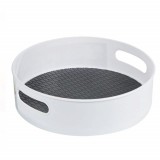 Organizator rotativ tip tava Pufo pentru frigider sau dulap cu suprafata antialunecare, 22 cm, alb