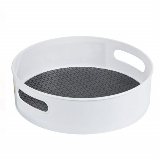 Organizator rotativ tip tava Pufo pentru frigider sau dulap cu suprafata antialunecare, 22 cm, alb