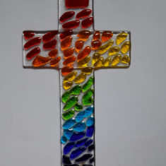 Cruce crucifix de sticla colorata h 25 cm l 15 cm foarte decorativa obiect arta