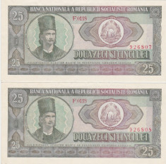 ROMANIA 2 bancnote x 25 lei 1966 AUNC SERIE CONSECUTIVA foto