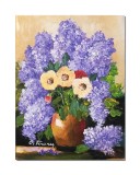 Cumpara ieftin Tablou pictat manual dormitor, living, hol, Aanjament floral cu liliac, parfum de sarbatoare, 40x30cm ulei pe panza, gata de agatat pe perete