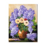 Tablou pictat manual dormitor, living, hol, Aanjament floral cu liliac, parfum de sarbatoare, 40x30cm ulei pe panza, gata de agatat pe perete