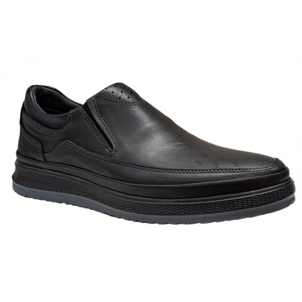Pantofi barbati, casual, din piele naturala, cu elastic, Negru, 788N