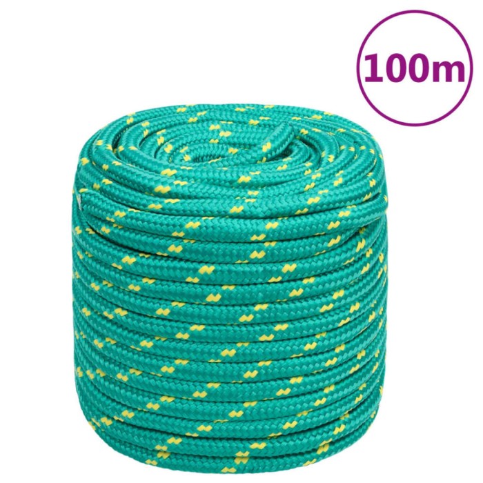 vidaXL Fr&acirc;nghie de barcă, verde, 16 mm, 100 m, polipropilenă