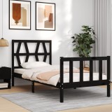 VidaXL Cadru de pat cu tăblie Small Single, negru, lemn masiv