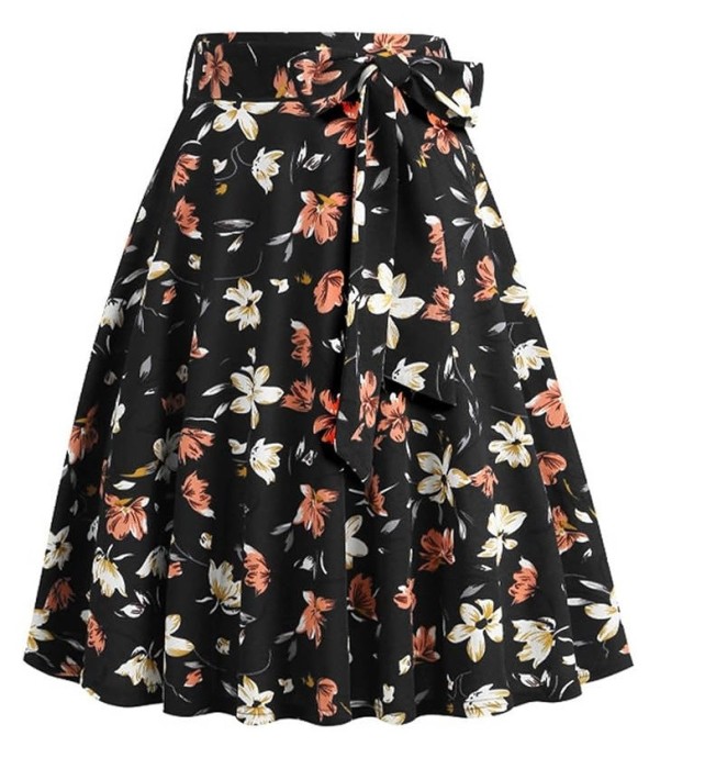 Fusta midi pentru femei, stil retro, casual, model floral, XXL - OUTLET