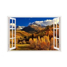 Sticker decorativ, Fereastra 3D, Peisaj de munte, 85 cm, 581STK