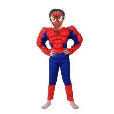 Set costum clasic Spiderman cu muschi, rosu si masca plastic, 5-7 ani, 110-120 cm