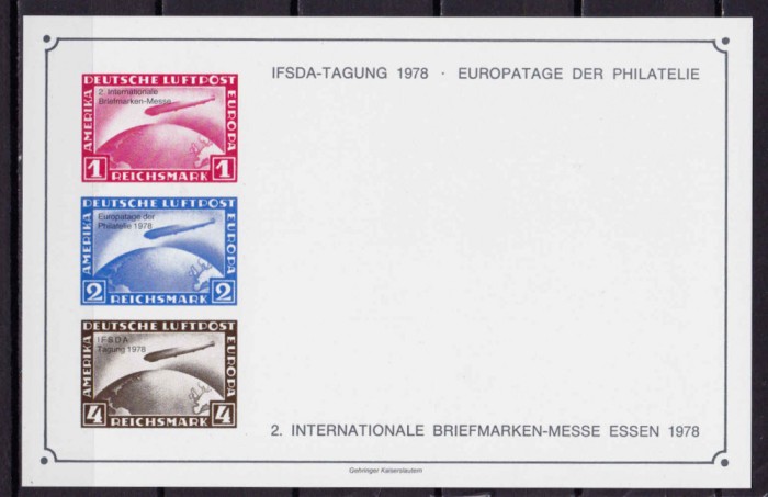 ✅(V 1) Germania &#039;78,bloc/vinieta oficiala Expo.Fila Essen,Graf Zeppelin 1928,MNH