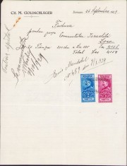 A966 Factură cu antet comerciant evreu Goldschlager, Botoșani, h&acirc;rtie cu filigran Socec, 1929