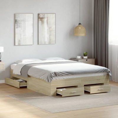 vidaXL Cadru de pat cu sertare stejar sonoma 140x190 cm lemn prelucrat 3280400 foto