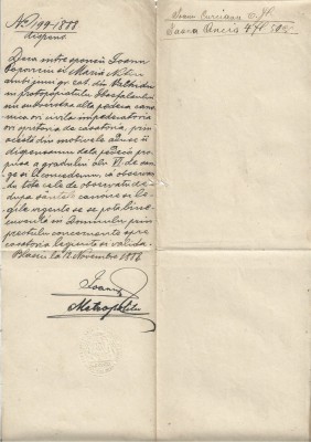 A3780N Dispensă de căsătorie semnată olograf de episcopul greco-catolic Ioan Vancea de Buteasa, Blaj, 1888, cu sigiliu model 1855 foto
