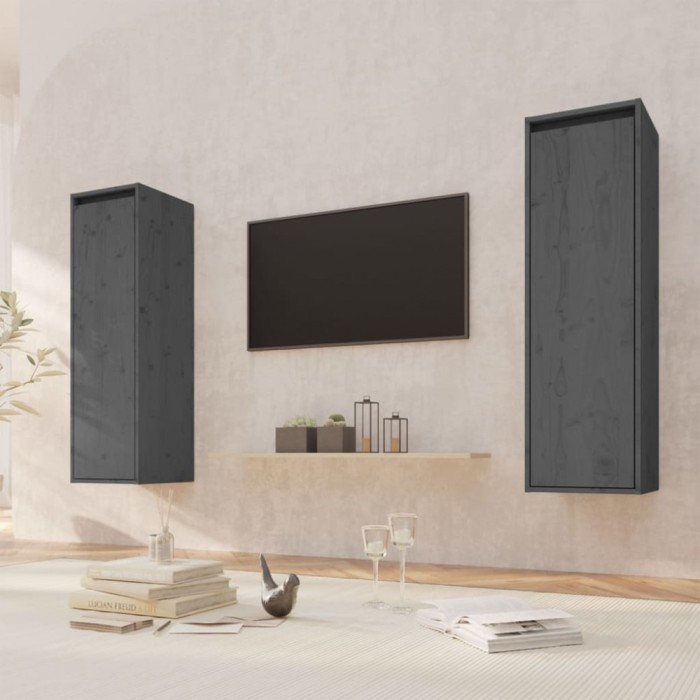 Gossi dulapuri de perete, 2 buc., gri, 30x30x100cm, lemn masiv de pin