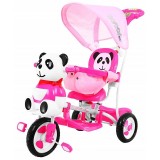 Tricicleta copii 2 in 1, suport picioare detasabil, spatiu depozitare, Panda roz
