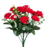 Buchet Flori Artificiale, Model Garoafe și Flori Mici, Culoare Roșu și Alb, &Icirc;nălțime 35 cm, 12 Bucăți, Oem