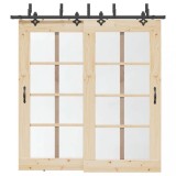 VidaXL Set feronerie pentru uși glisante, negru, 213,5 cm, oțel