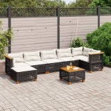 Set mobilier de gradina cu perne, 8 piese, negru, poliratan