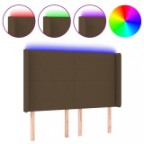 Cumpara ieftin Tablie de pat cu LED, maro inchis, 147x16x118/128 cm, textil