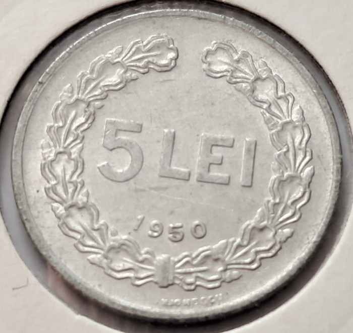 Romania, 5 Lei 1950 Aluminiu