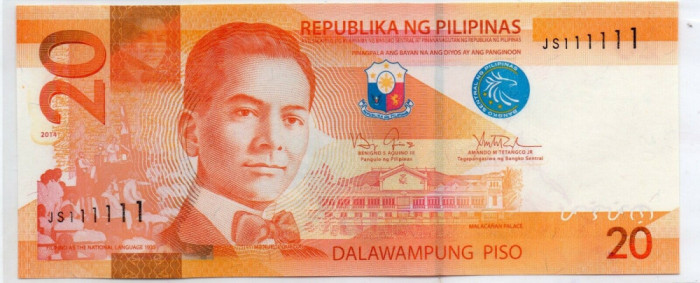 FILIPINE █ bancnota █ 20 Piso █ 2014 █ P-206 █ UNC █ necirculata