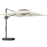 Outsunny Umbrelă cu braț lateral pătrată 2,5 x 2,5 m, umbrelă pentru grădină exterioară, dublă ventilare, &icirc;nclinabilă, 2 baze, manivelă, Crem | Aosom