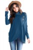 Bluza Dama Asimetrica Albastra cu Nasturi, Guler Inalt, Aspect Petrecut. Material Poliester si Spandex. Marimi M
