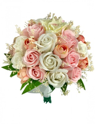 Buchet mare personalizabil cu trandafiri, bujori si flante naturale uscate (Alb, Roz) foto
