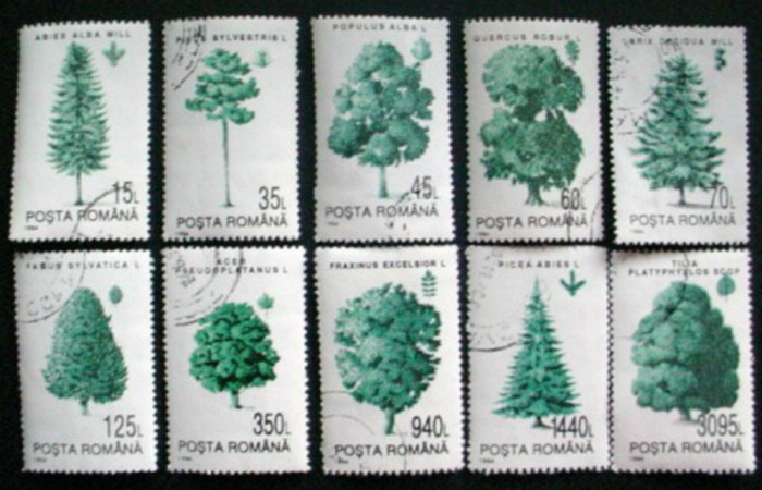 ROMANIA 1994 - NATURA , COPACI SERIE STAMPILATA