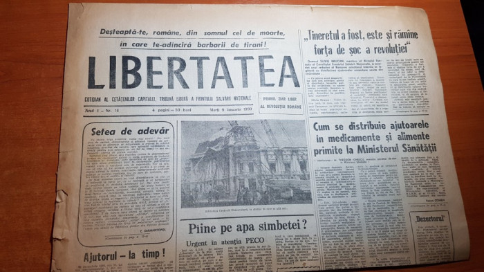 ziarul libertatea 9 ianuarie 1990- articole si foto despre revolutie