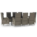 Set mobilier de gradina cu perne, 9 piese, negru/gri, poliratan